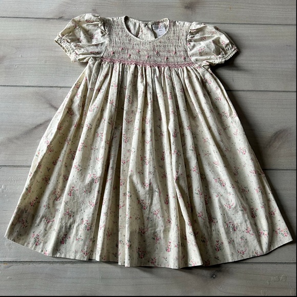 Petit Ami Other - Petit Ami Cream Puff Sleeve Pink Floral Smocked Dress